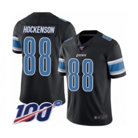 Men's Detroit Lions 88 T.J. Hockenson Limited Black Rush Vapor Untouchable 100th Season Football Jersey