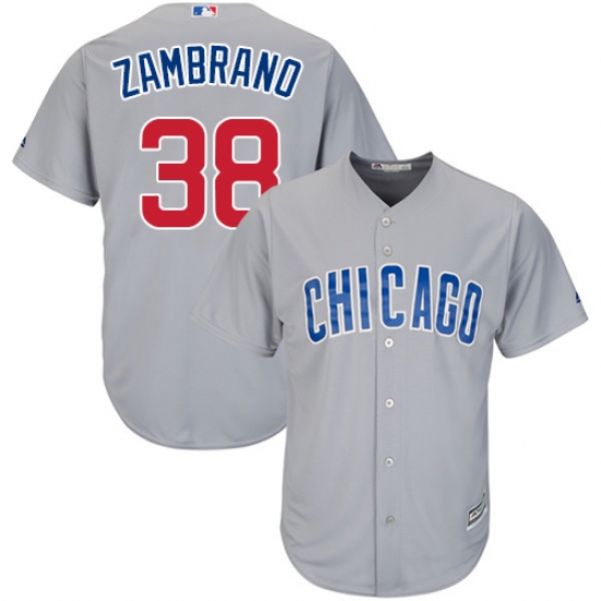 Men's Majestic Chicago Cubs 38 Carlos Zambrano Replica Grey Road Cool Base MLB Jersey