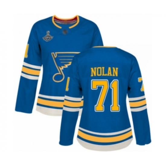 Women's St. Louis Blues 71 Jordan Nolan Authentic Navy Blue Alternate 2019 Stanley Cup Champions Hockey Jersey