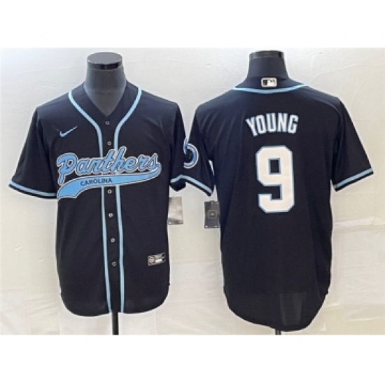 Men's Carolina Panthers 9 Bryce Young Black Cool Base Stitched Baseball Jersey