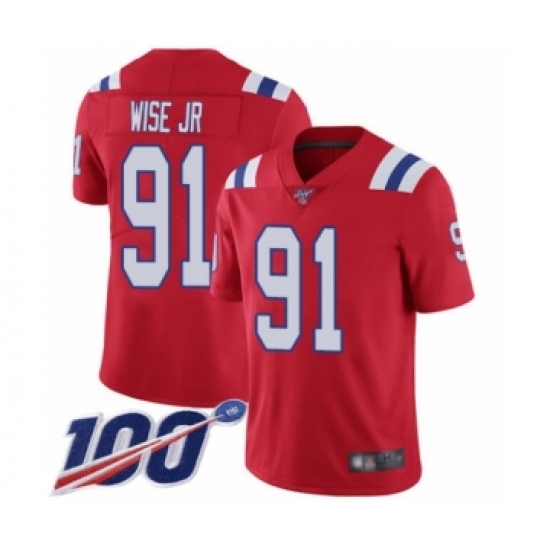 Men's New England Patriots 91 Deatrich Wise Jr Red Alternate Vapor Untouchable Limited Player 100th Season Football Jersey