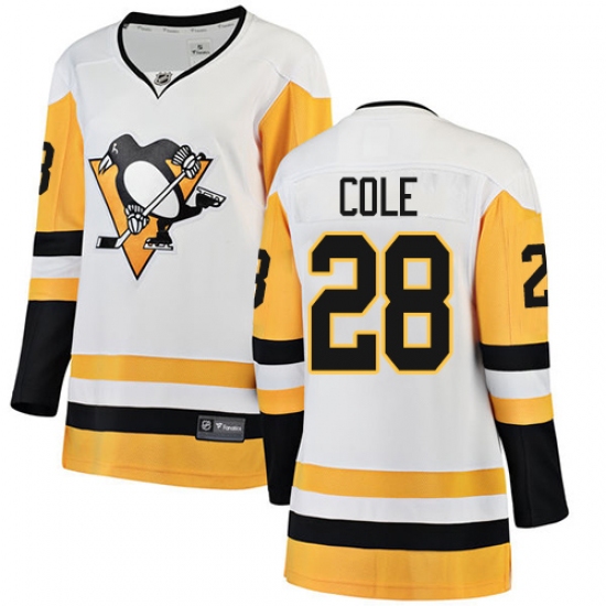 Women's Pittsburgh Penguins 28 Ian Cole Authentic White Away Fanatics Branded Breakaway NHL Jersey