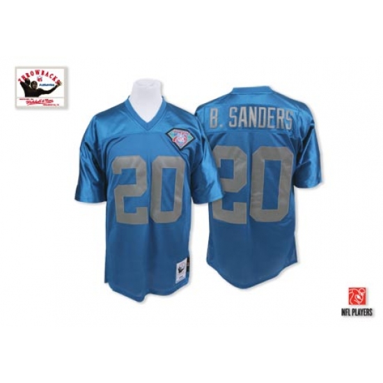 Mitchell And Ness Detroit Lions 20 Barry Sanders Blue With 75 Anniversary Patch Authentic Throwback NFL Jersey