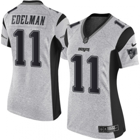 Women's Nike New England Patriots 11 Julian Edelman Limited Gray Gridiron II NFL Jersey