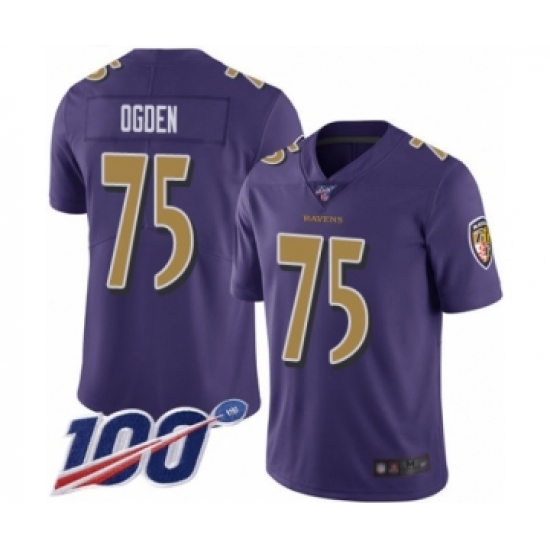 Men's Baltimore Ravens 75 Jonathan Ogden Limited Purple Rush Vapor Untouchable 100th Season Football Jersey