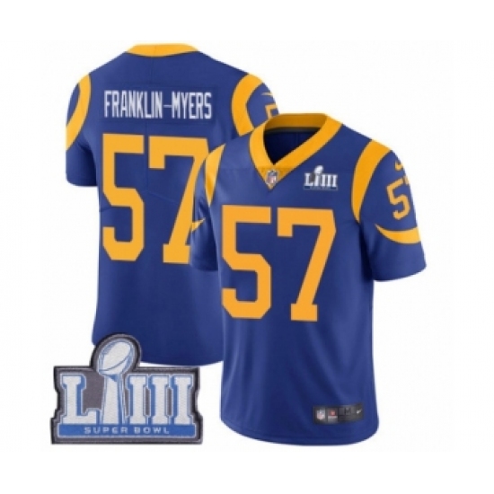 Men's Nike Los Angeles Rams 57 John Franklin-Myers Royal Blue Alternate Vapor Untouchable Limited Player Super Bowl LIII Bound NFL Jersey