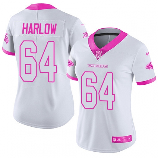 Women's Nike Atlanta Falcons 64 Sean Harlow Limited White/Pink Rush Fashion NFL Jersey