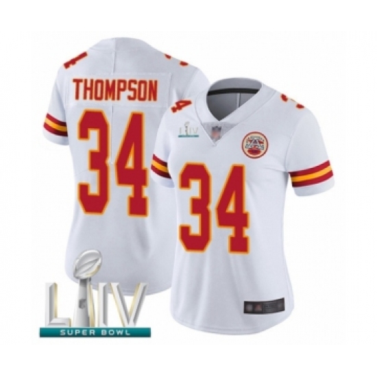 Women's Kansas City Chiefs 34 Darwin Thompson White Vapor Untouchable Limited Player Super Bowl LIV Bound Football Jersey
