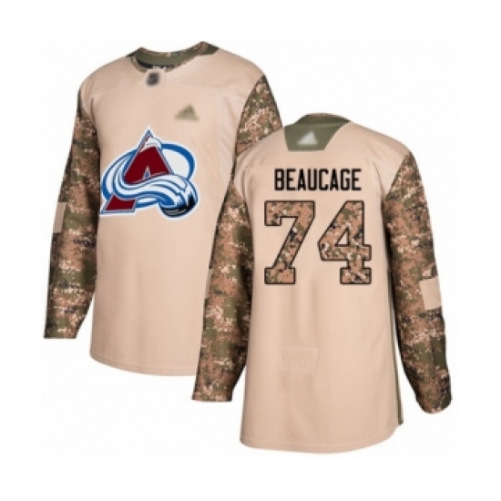 Youth Colorado Avalanche 74 Alex Beaucage Authentic Camo Veterans Day Practice Hockey Jersey