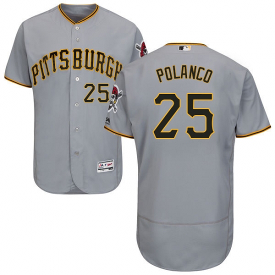 Men's Majestic Pittsburgh Pirates 25 Gregory Polanco Grey Road Flex Base Authentic Collection MLB Jersey