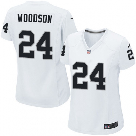 Women's Nike Oakland Raiders 24 Charles Woodson Game White NFL Jersey