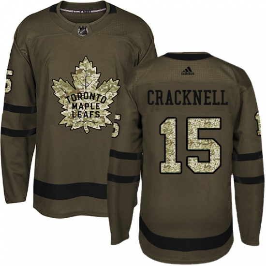 Men's Adidas Toronto Maple Leafs 15 Adam Cracknell Authentic Green Salute to Service NHL Jersey