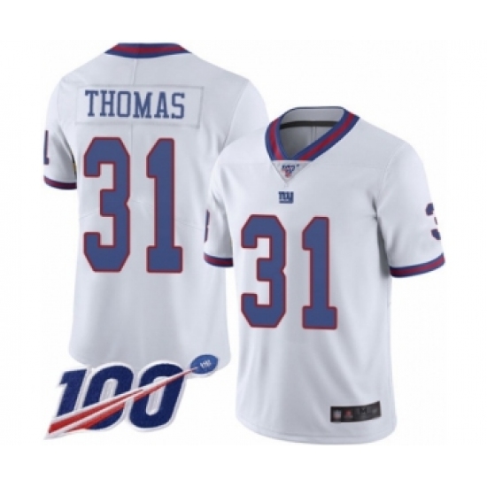 Men's New York Giants 31 Michael Thomas Limited White Rush Vapor Untouchable 100th Season Football Jersey