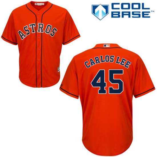 Men's Majestic Houston Astros 45 Carlos Lee Replica Orange Alternate Cool Base MLB Jersey