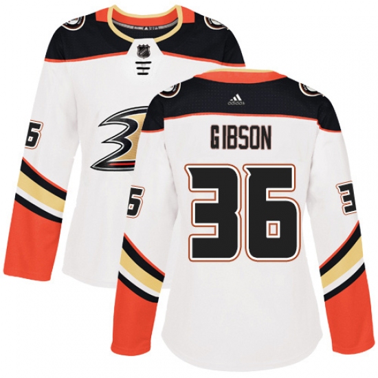 Women's Adidas Anaheim Ducks 36 John Gibson Authentic White Away NHL Jersey