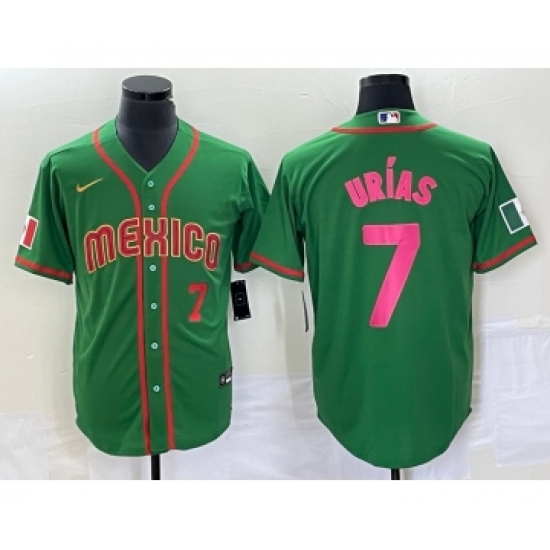 Men's Mexico Baseball 7 Julio Urias Number 2023 Green World Classic Stitched Jersey9