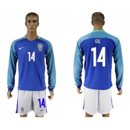 Brazil 14 GIL Away Long Sleeves Soccer Country Jersey