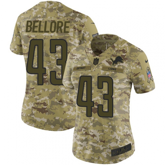 Women's Nike Detroit Lions 43 Nick Bellore Limited Camo 2018 Salute to Service NFL Jersey