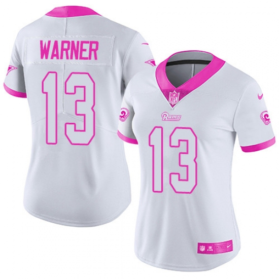 Women's Nike Los Angeles Rams 13 Kurt Warner Limited White/Pink Rush Fashion NFL Jersey