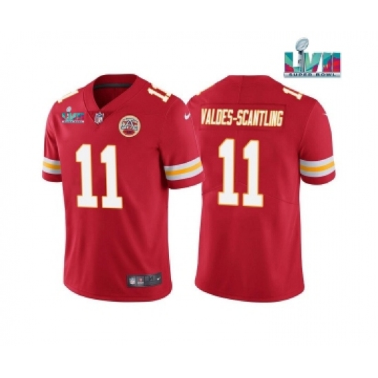 Men's Kansas City Chiefs 11 Marquez Valdes-Scantling Red Super Bowl LVII Patch Vapor Untouchable Limited Stitched Jersey