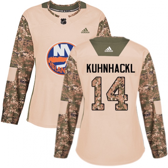 Women's Adidas New York Islanders 14 Tom Kuhnhackl Authentic Camo Veterans Day Practice NHL Jersey