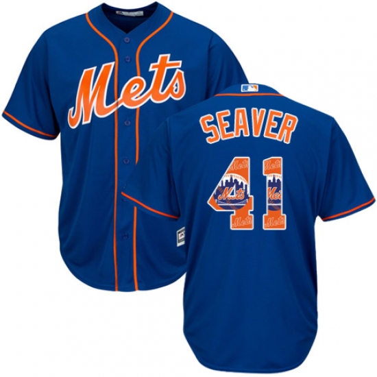 Men's Majestic New York Mets 41 Tom Seaver Authentic Royal Blue Team Logo Fashion Cool Base MLB Jersey