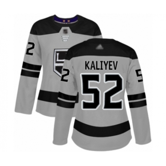 Women's Los Angeles Kings 52 Arthur Kaliyev Authentic Gray Alternate Hockey Jersey