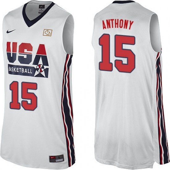 Men's Nike Team USA 15 Carmelo Anthony Authentic White 2012 Olympic Retro Basketball Jersey