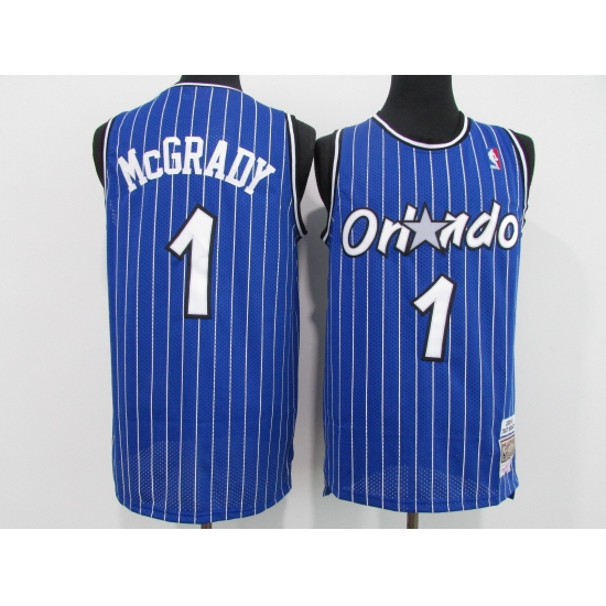 Men's Orlando Magic 1 Tracy Mcgrady Blue Mitchell & Ness Black Retired Player Jersey