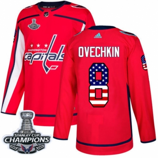 Men's Adidas Washington Capitals 8 Alex Ovechkin Authentic Red USA Flag Fashion 2018 Stanley Cup Final Champions NHL Jersey