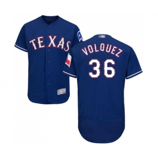 Men's Texas Rangers 36 Edinson Volquez Royal Blue Alternate Flex Base Authentic Collection Baseball Jersey