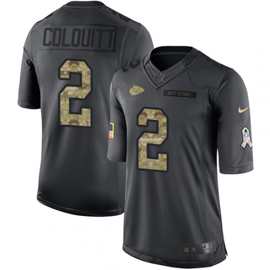Men's Nike Kansas City Chiefs 2 Dustin Colquitt Limited Black 2016 Salute to Service NFL Jersey