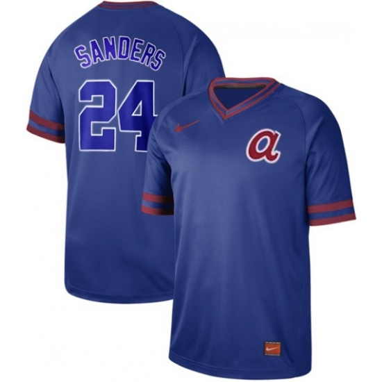 Men's Nike Atlanta Braves 24 Deion Sanders Royal Authentic Cooperstown Collection Stitched Baseball Jersey