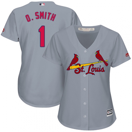 Women's Majestic St. Louis Cardinals 1 Ozzie Smith Replica Grey Road Cool Base MLB Jersey