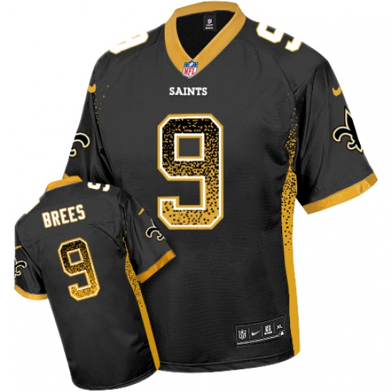 Men's Nike New Orleans Saints 9 Drew Brees Elite Black Drift Fashion NFL Jersey