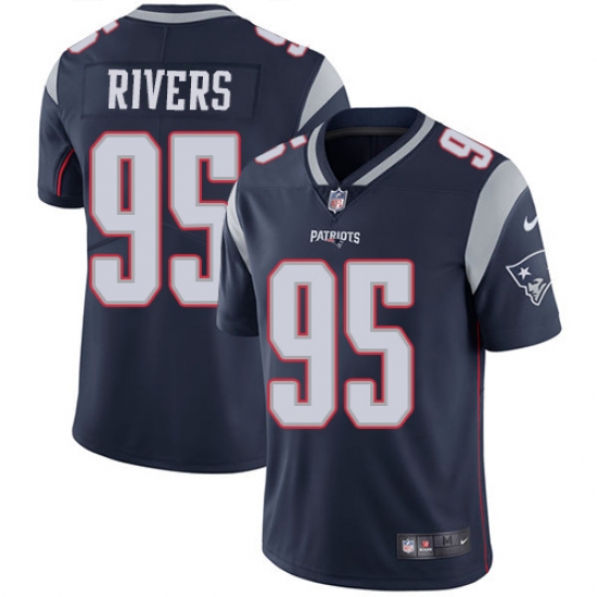 Men's Nike New England Patriots 95 Derek Rivers Navy Blue Team Color Vapor Untouchable Limited Player NFL Jersey