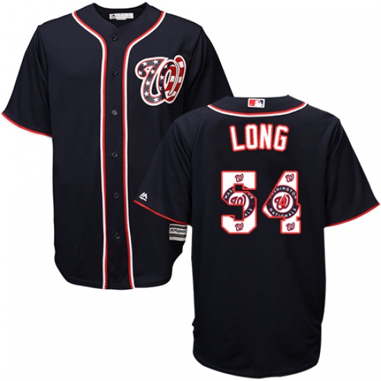 Men's Majestic Washington Nationals 54 Kevin Long Authentic Navy Blue Team Logo Fashion Cool Base MLB Jersey