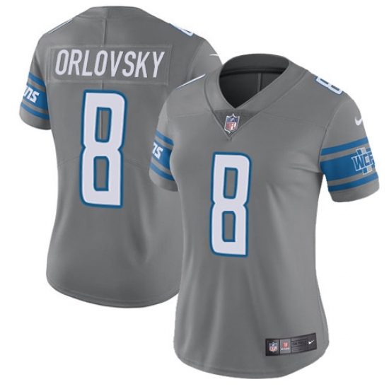 Women's Nike Detroit Lions 8 Dan Orlovsky Limited Steel Rush NFL Jersey