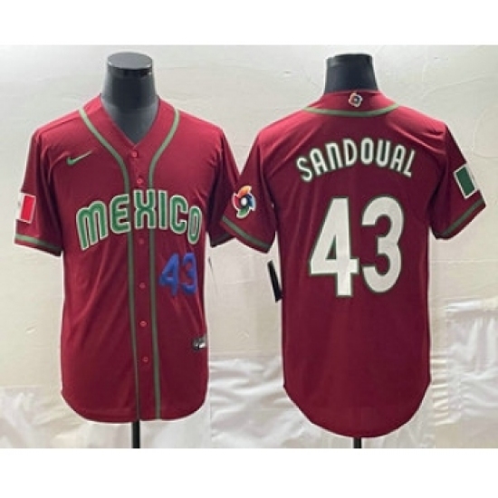 Mens Mexico Baseball 43 Patrick Sandoval Number 2023 Red World Classic Stitched Jersey