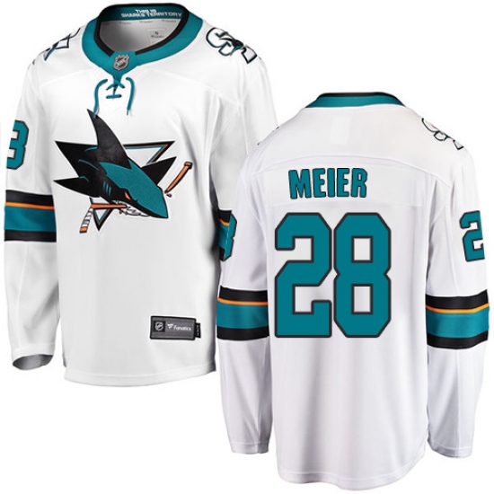 Men's San Jose Sharks 28 Timo Meier Fanatics Branded White Away Breakaway NHL Jersey