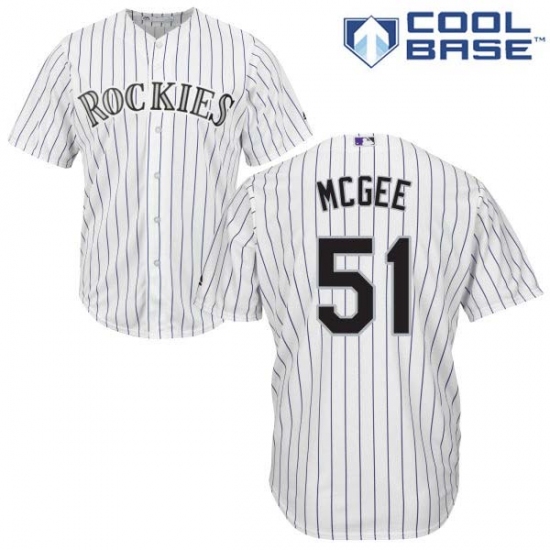 Youth Majestic Colorado Rockies 51 Jake McGee Replica White Home Cool Base MLB Jersey