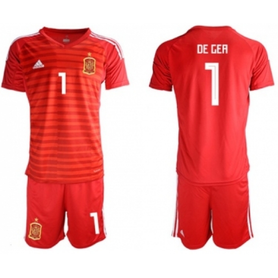 Spain 1 De Gea Red Goalkeeper Soccer Country Jersey