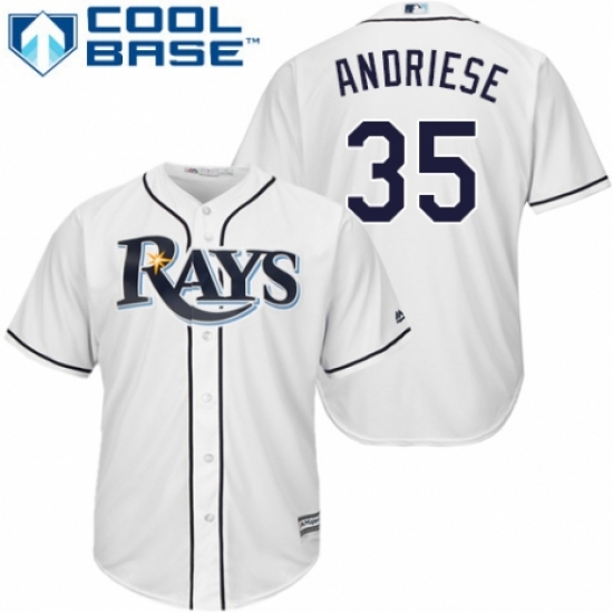 Youth Majestic Tampa Bay Rays 35 Matt Andriese Authentic White Home Cool Base MLB Jersey