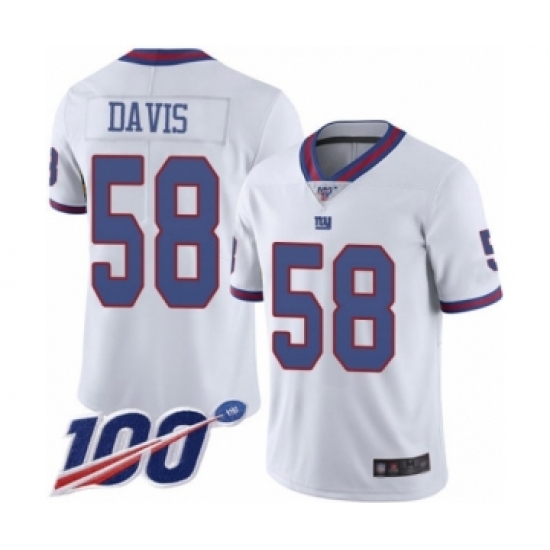 Men's New York Giants 58 Tae Davis Limited White Rush Vapor Untouchable 100th Season Football Jersey