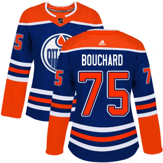 Women's Adidas Edmonton Oilers 75 Evan Bouchard Authentic Royal Blue Alternate NHL Jersey