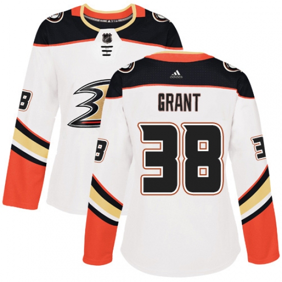 Women's Adidas Anaheim Ducks 38 Derek Grant Authentic White Away NHL Jersey