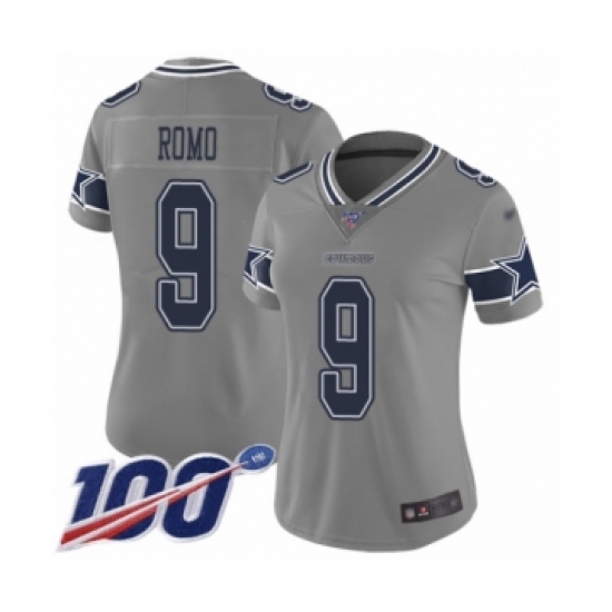 Women's Dallas Cowboys 9 Tony Romo Limited Gray Inverted Legend 100th Season Football Jersey