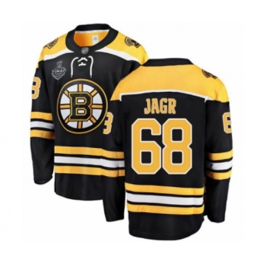 Men's Boston Bruins 68 Jaromir Jagr Authentic Black Home Fanatics Branded Breakaway 2019 Stanley Cup Final Bound Hockey Jersey