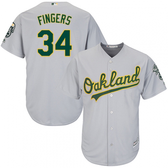 Men's Majestic Oakland Athletics 34 Rollie Fingers Replica Grey Road Cool Base MLB Jersey