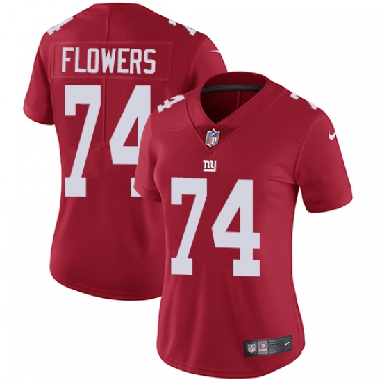 Women's Nike New York Giants 74 Ereck Flowers Red Alternate Vapor Untouchable Limited Player NFL Jersey